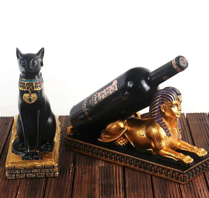 Egyptian Lion-Head Wine Rack & Art Sculpture