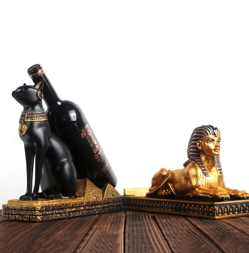 Egyptian Lion-Head Wine Rack & Art Sculpture